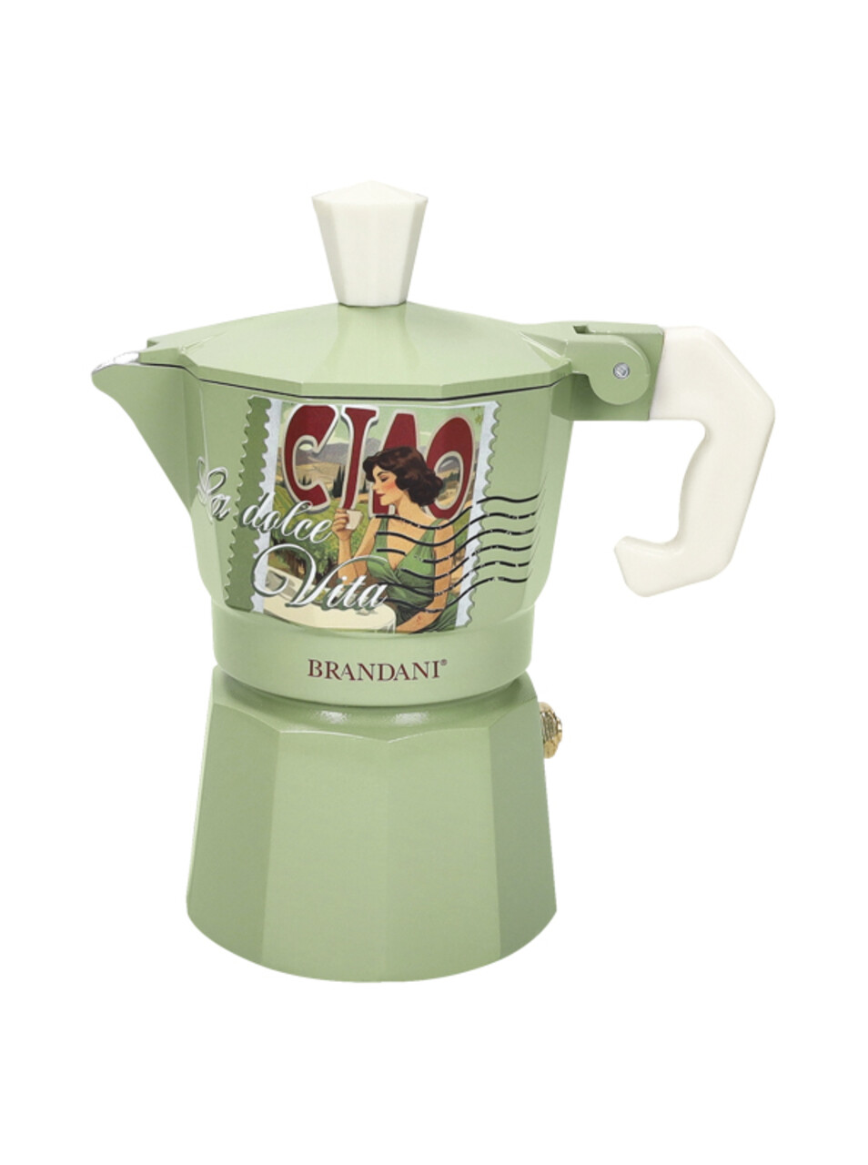 Cafetiera, Dolce Vita Verde, Brandani, capacitate 1 ceasca, 6x12x13 cm, aluminiu - imagine 4